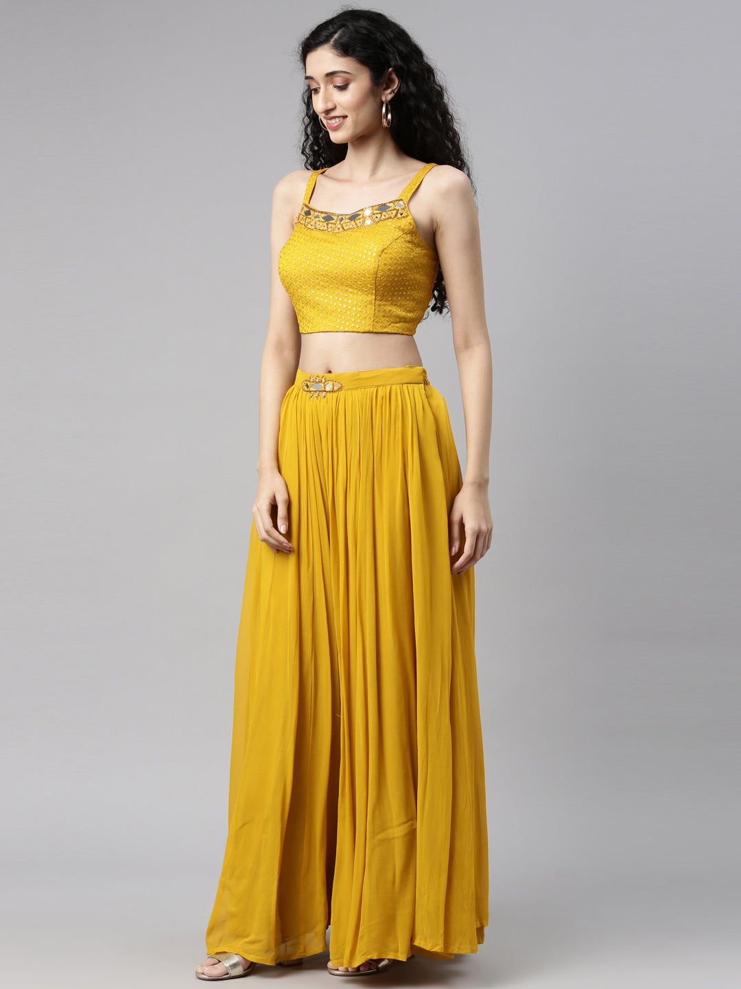 Neerus Mustard Color Georgette Fabric Suit Set