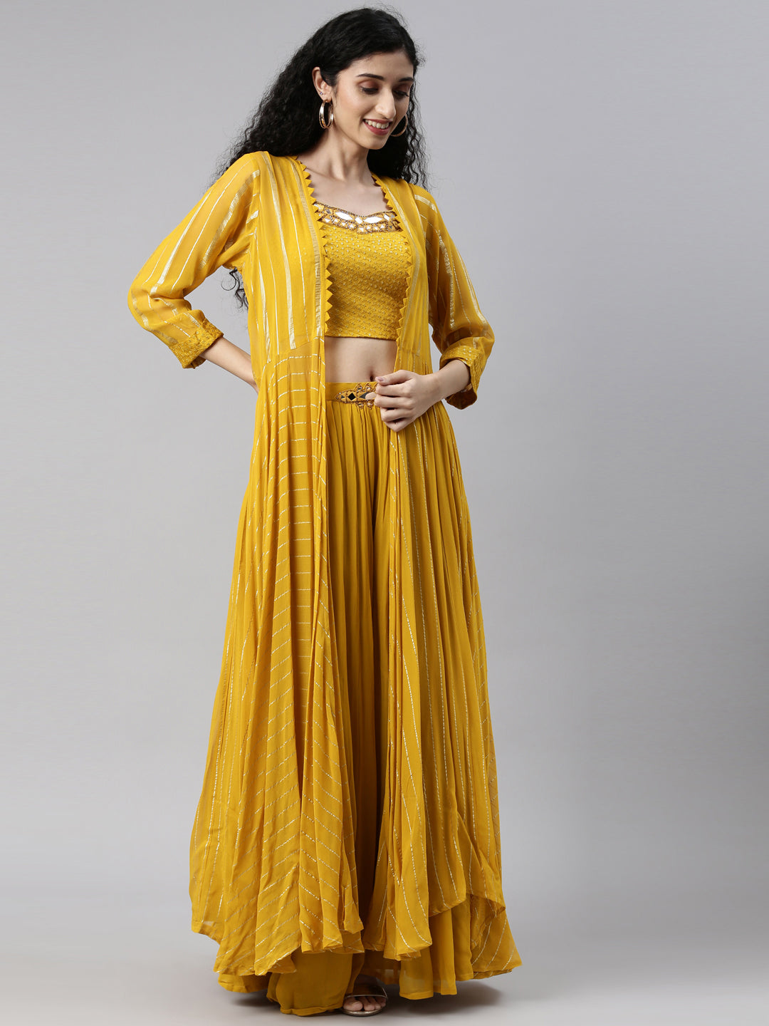 Neerus Mustard Color Georgette Fabric Suit Set
