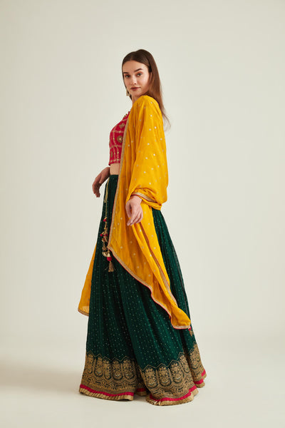 Neeru'S BOTTLE GREEN Colour GEORGETTE Fabric GHAGRA SET