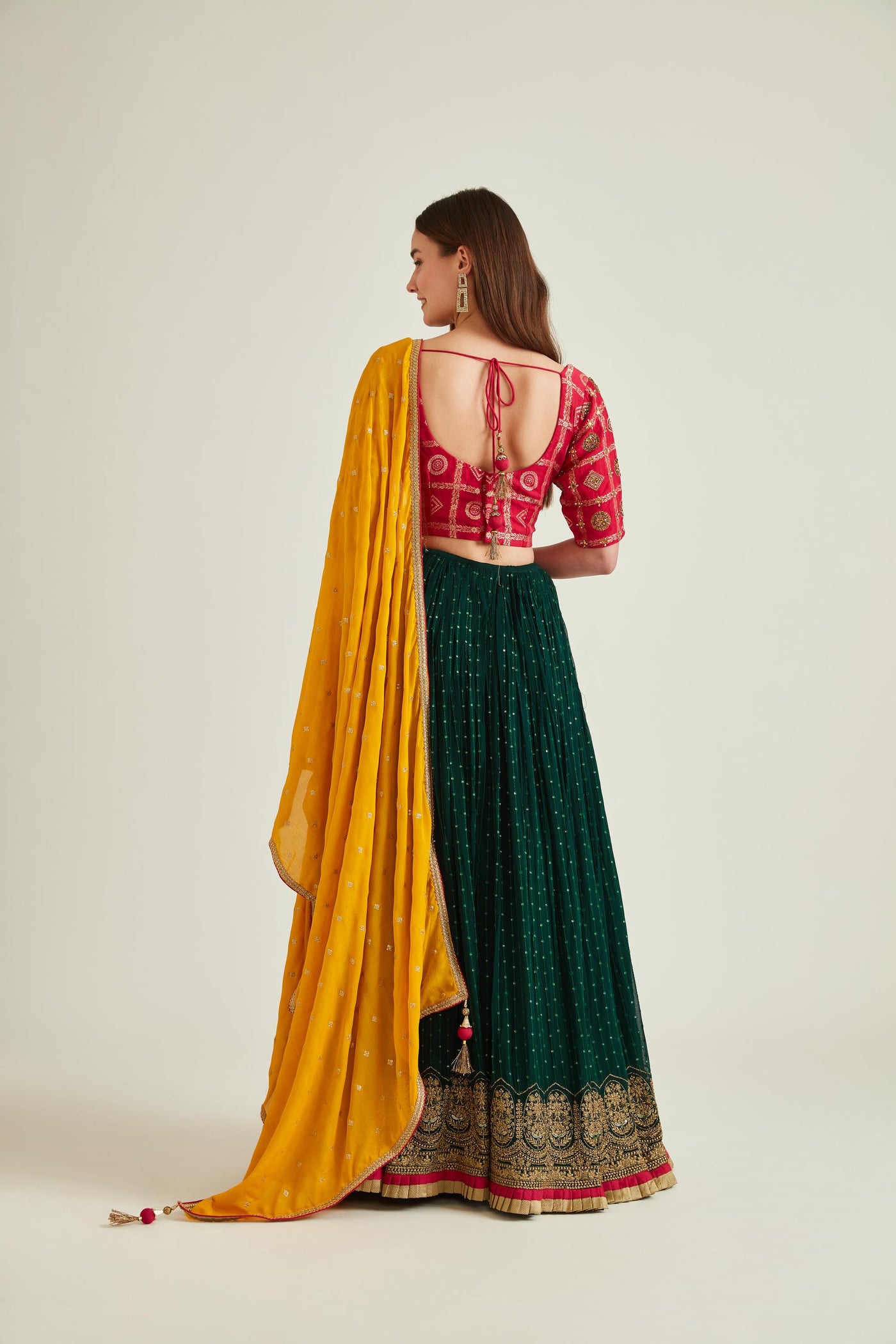 Neeru'S BOTTLE GREEN Colour GEORGETTE Fabric GHAGRA SET