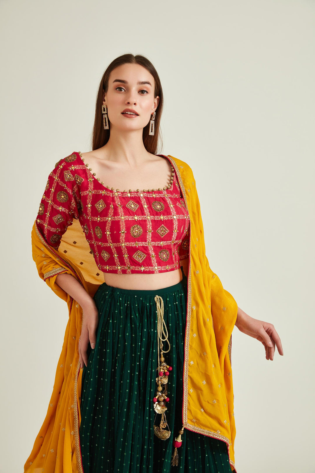 Neerus Bottle Green Colour Georgette Fabric Ghagra Set