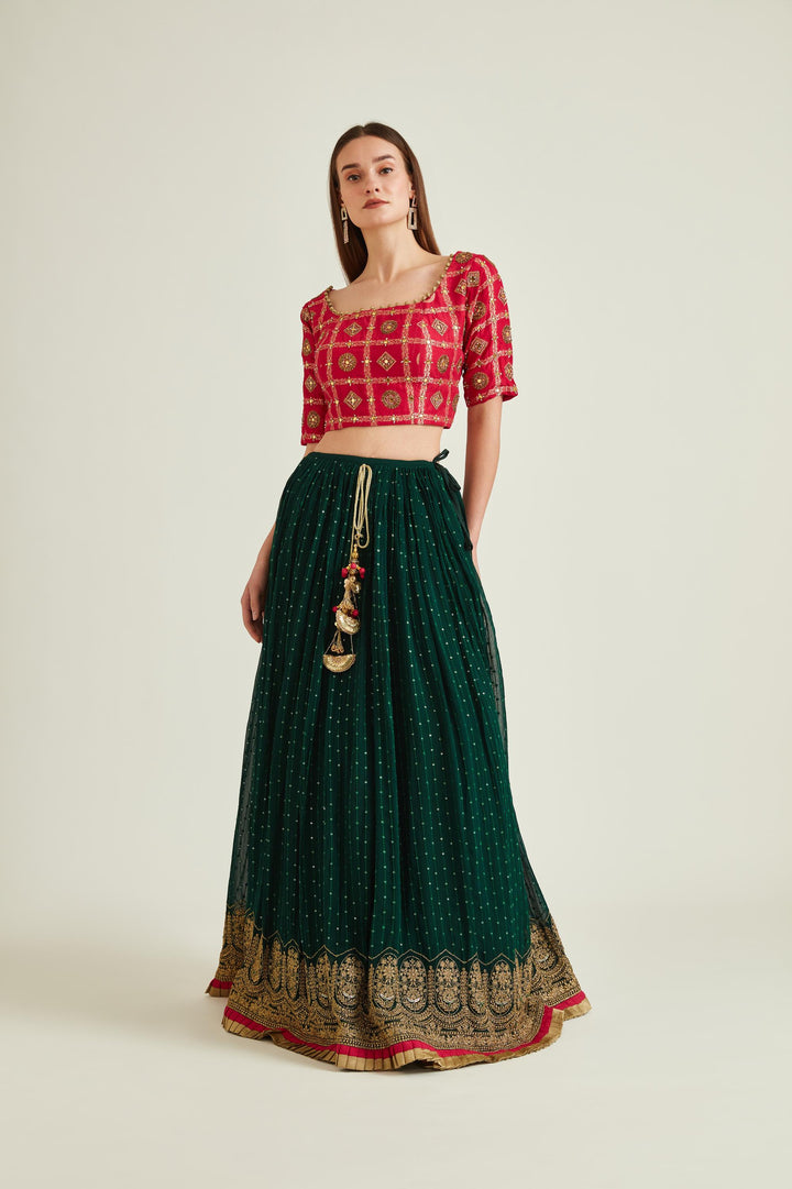 Neerus Bottle Green Colour Georgette Fabric Ghagra Set