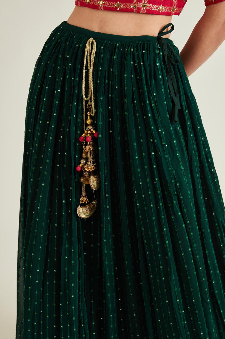 Neerus Bottle Green Colour Georgette Fabric Ghagra Set