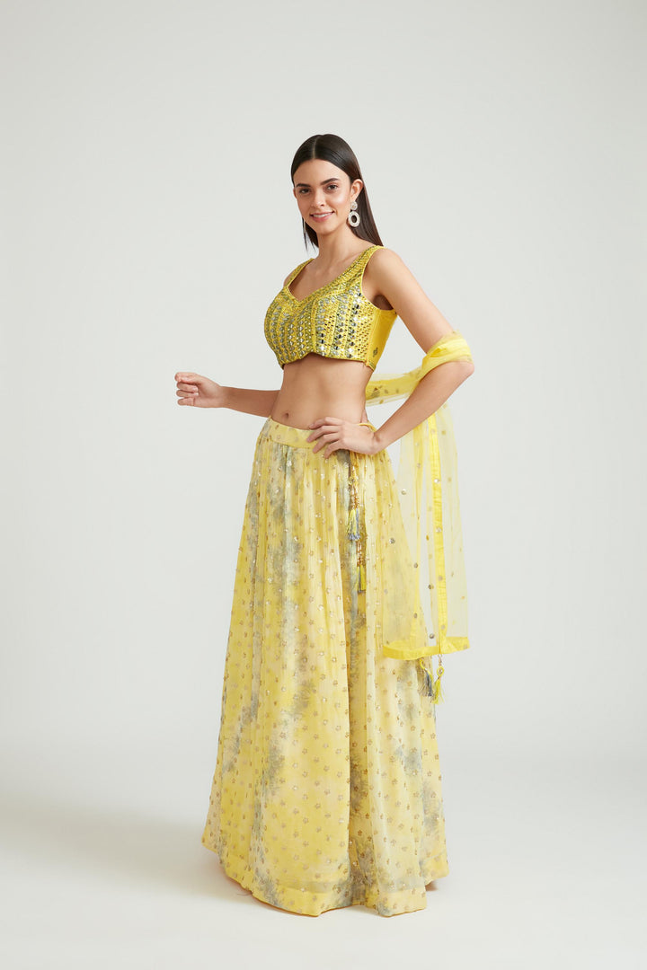 Neerus Yellow Color Georgette Fabric Lehenga Choli