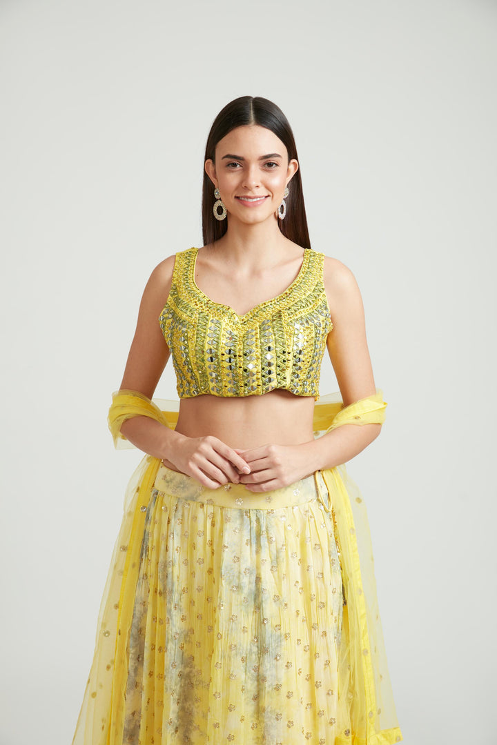 Neerus Yellow Color Georgette Fabric Lehenga Choli