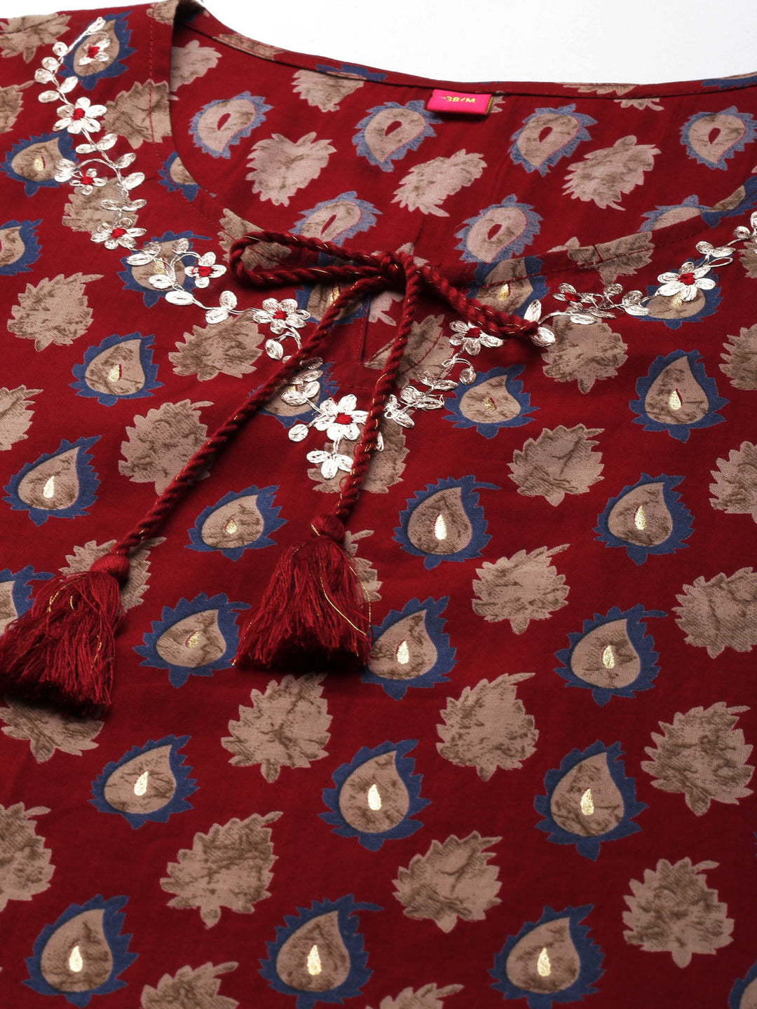 Neerus Maroon Straight Printed Modal Kurtas