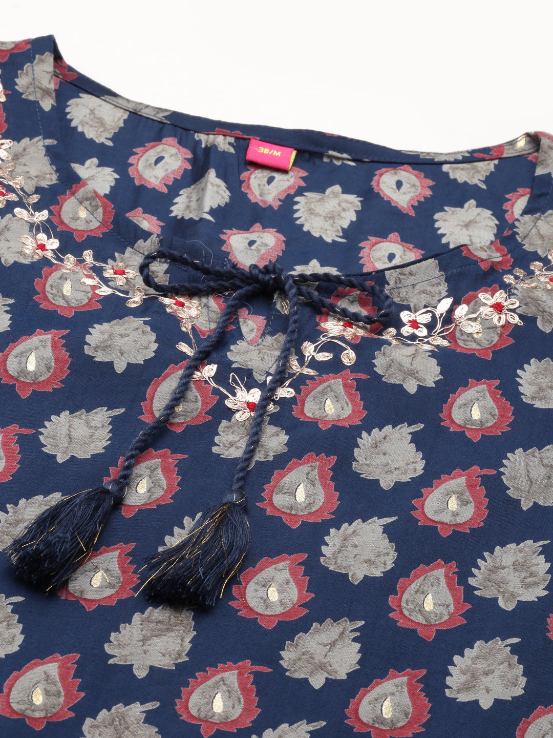 Neerus Blue modal printed straight kurti - detail view 3