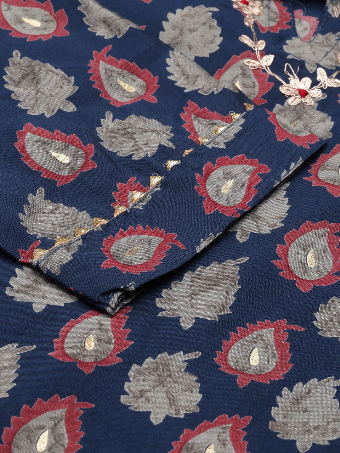 Neerus Blue modal printed straight kurti - detail view 2