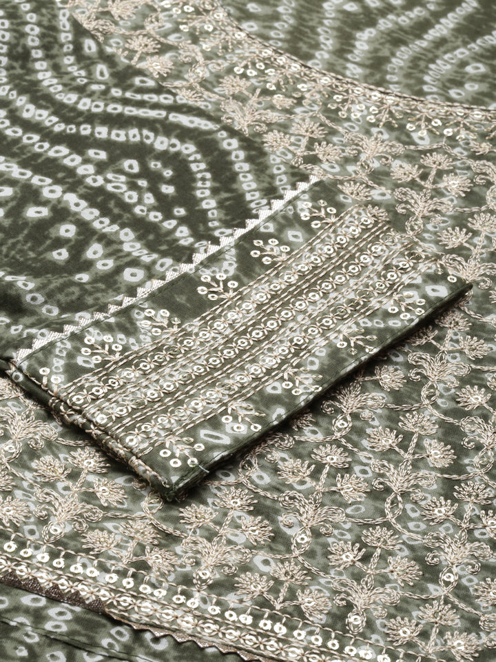 Neerus Olive Straight Embroidered Cotton Kurtas