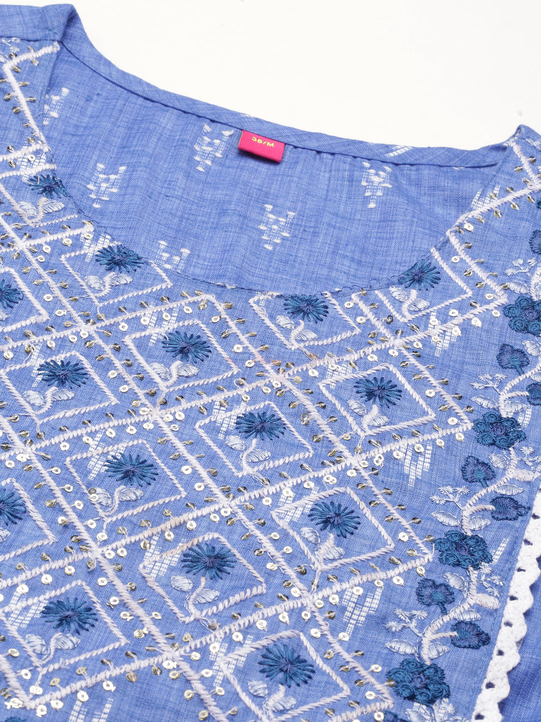 Neerus Blue cotton printed straight kurti - detail view 3
