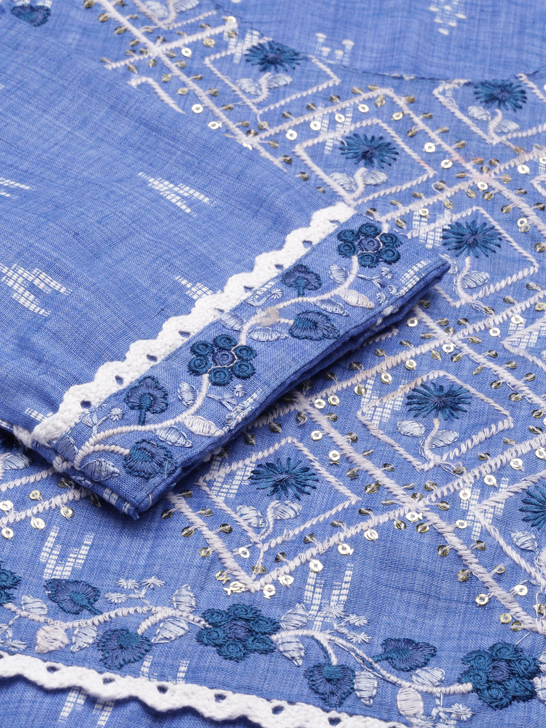 Neerus Blue cotton printed straight kurti - detail view 2