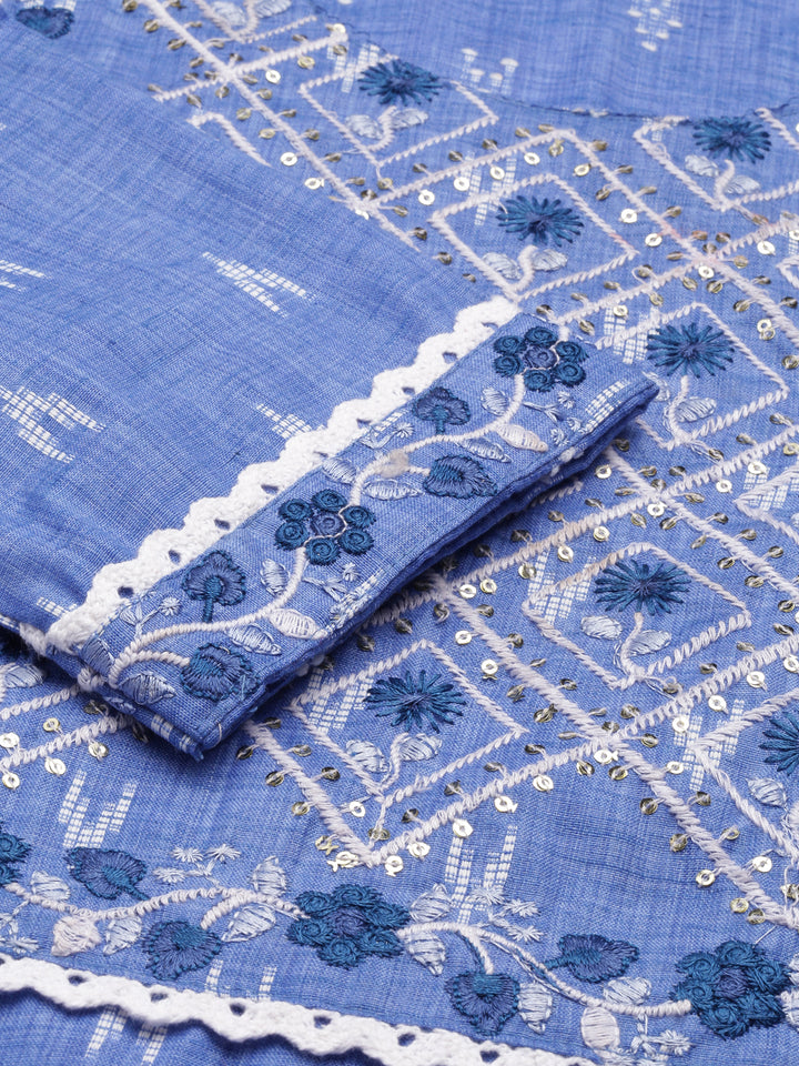Neerus Blue cotton printed straight kurti - detail view 2