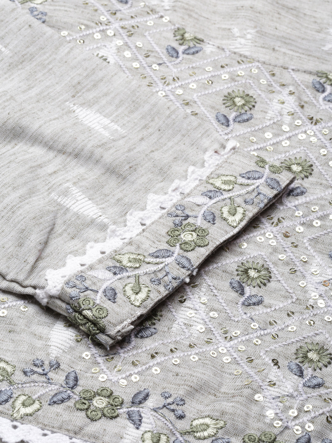 Neerus Grey viscose rayon printed straight kurti - detail view 2