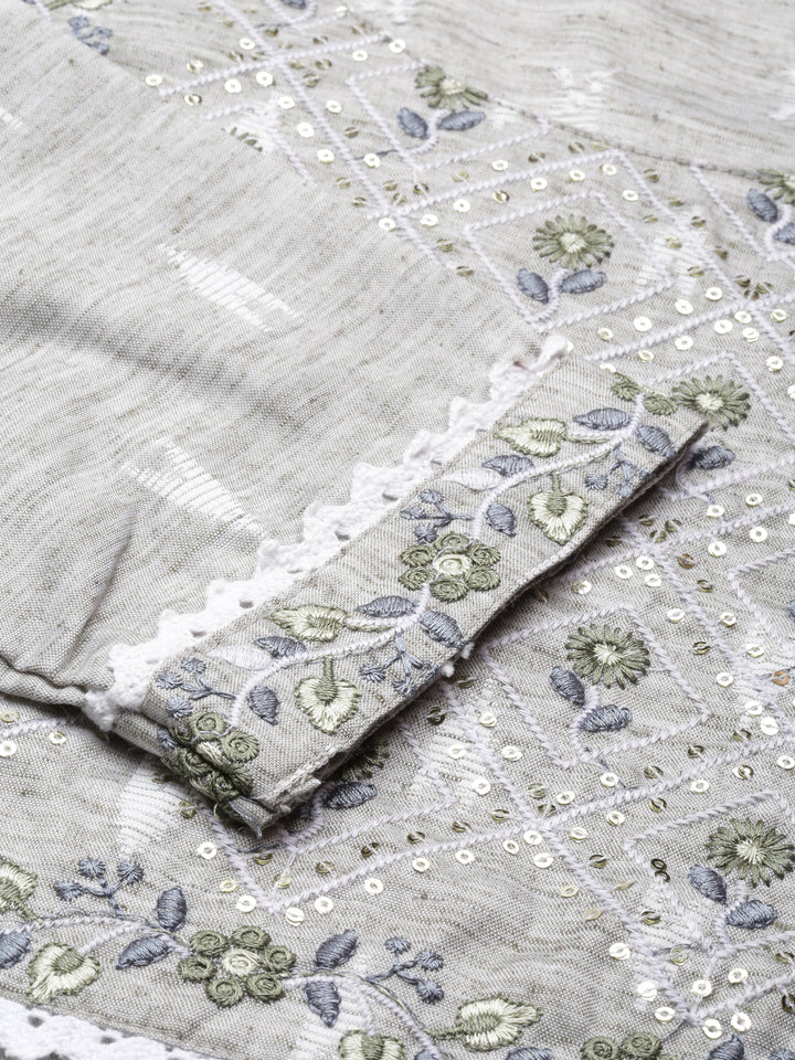 Neerus Grey viscose rayon printed straight kurti - detail view 2
