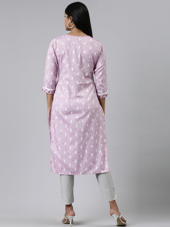 Neerus Pink Straight Printed Viscose Rayon Kurtas