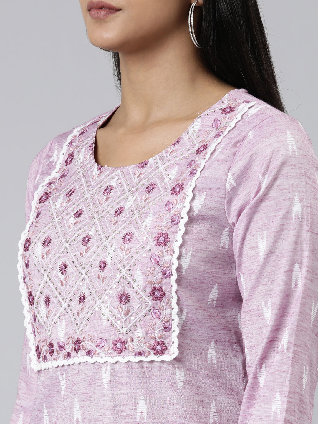 Neerus Pink Straight Printed Viscose Rayon Kurtas