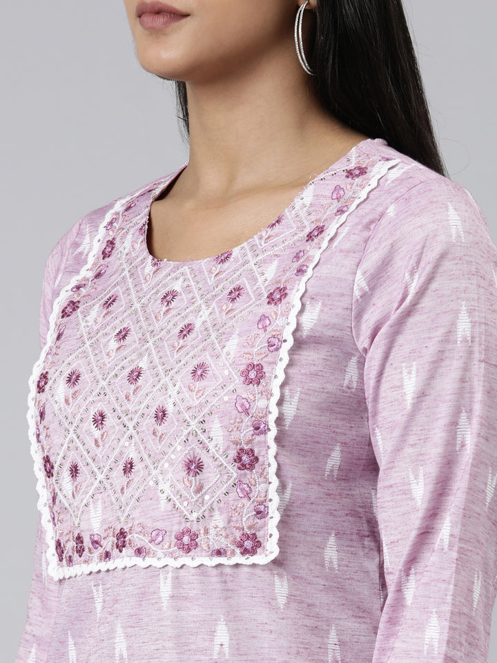 Neerus Pink Straight Printed Viscose Rayon Kurtas
