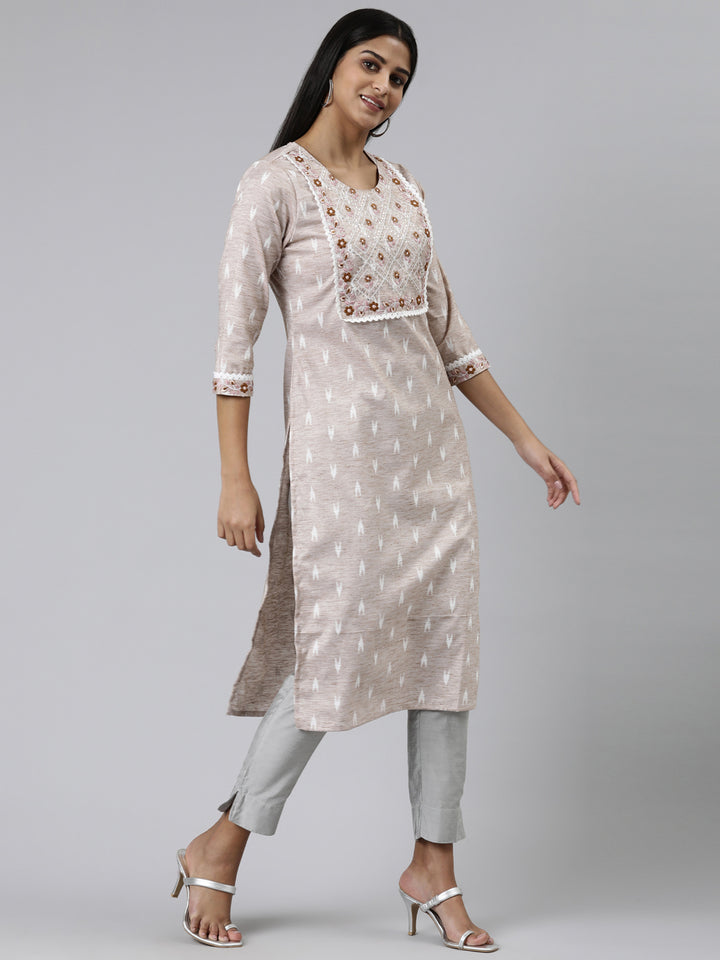 Neerus Grey viscose rayon printed straight kurti - back view
