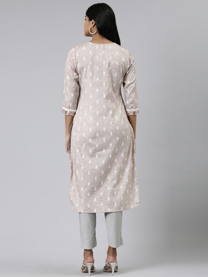 Neerus Grey viscose rayon printed straight kurti - side view