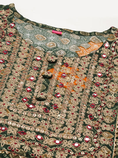 Neerus Green Straight Printed Cotton Kurtas