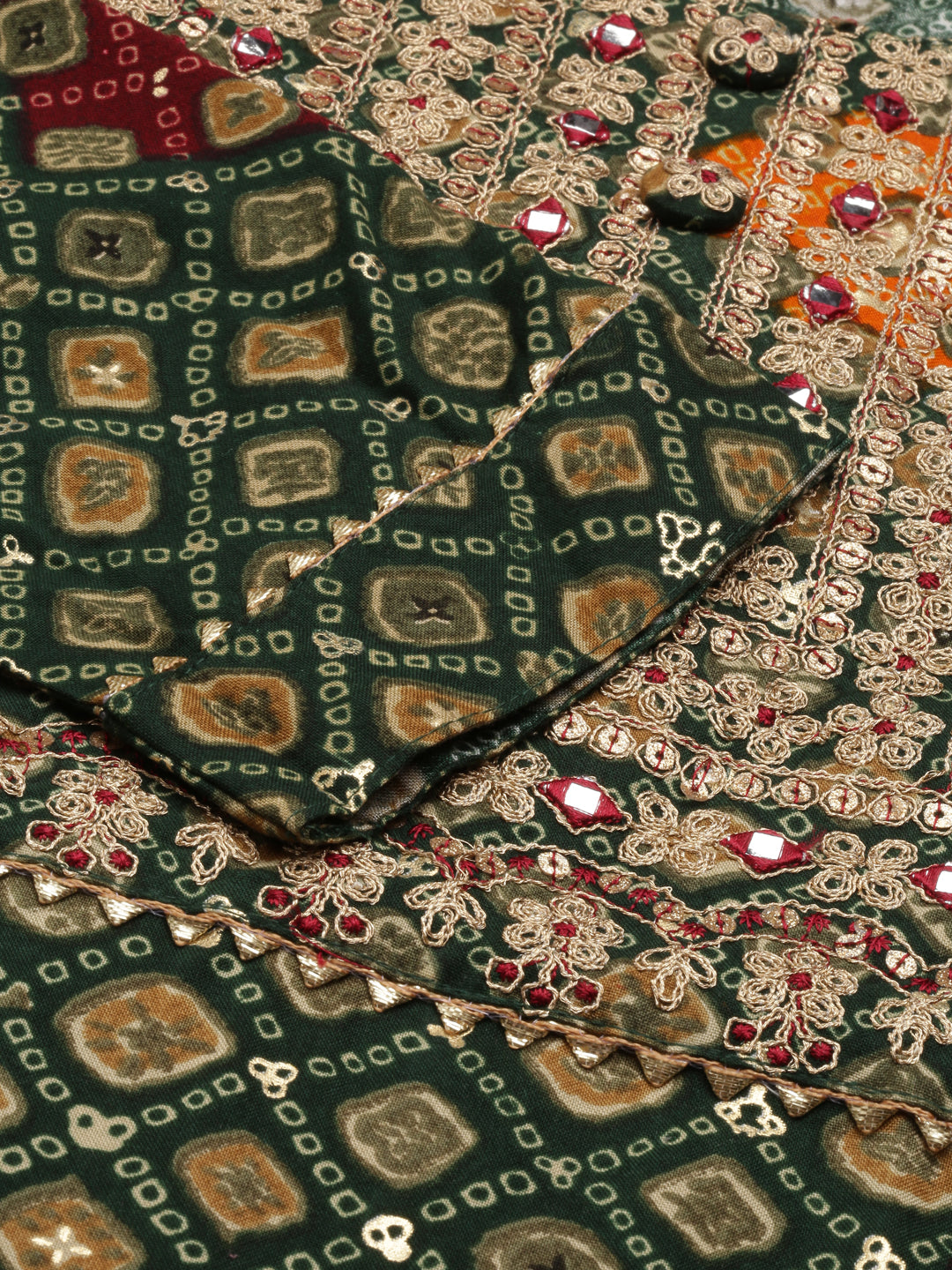 Neerus Green Straight Printed Cotton Kurtas