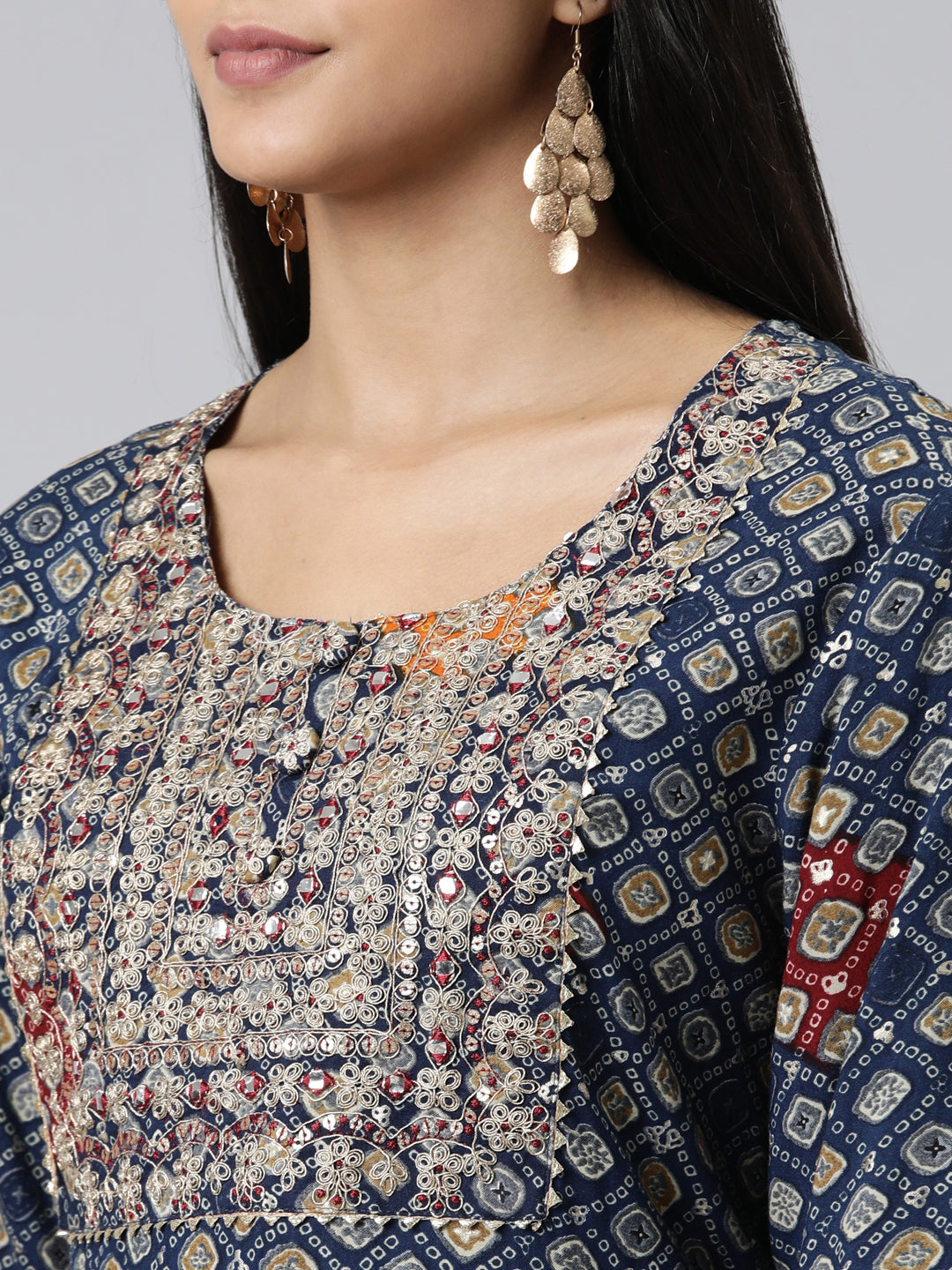 Neerus Blue Straight Embroidered Viscose Rayon Kurtas