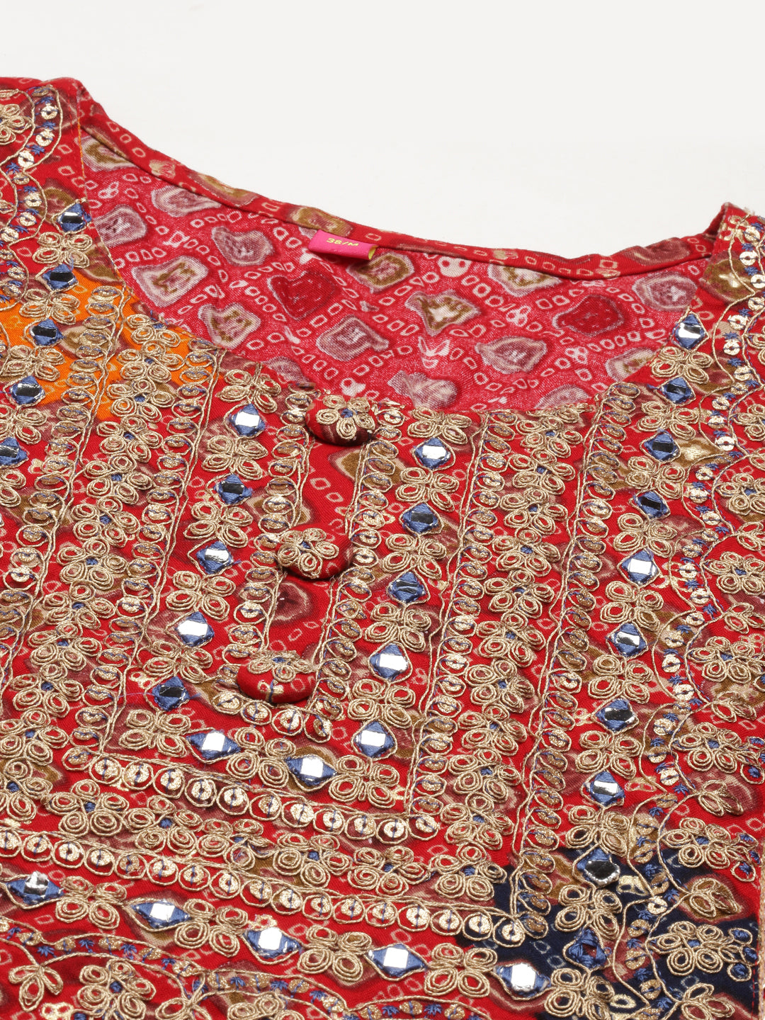 Neerus Red Straight Printed Cotton Kurtas