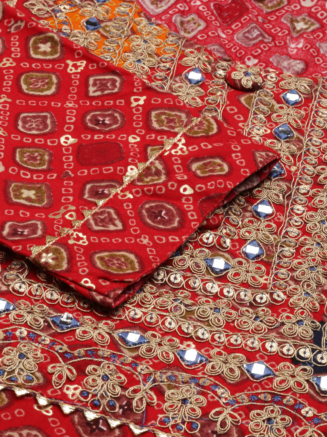 Neerus Red Straight Printed Cotton Kurtas