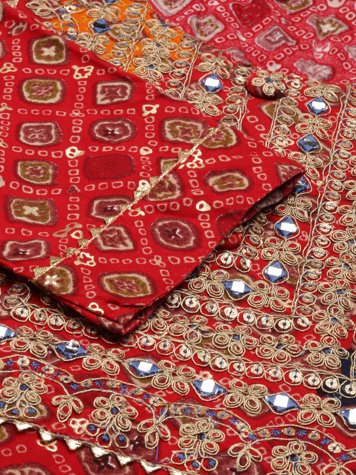 Neerus Red Straight Printed Cotton Kurtas