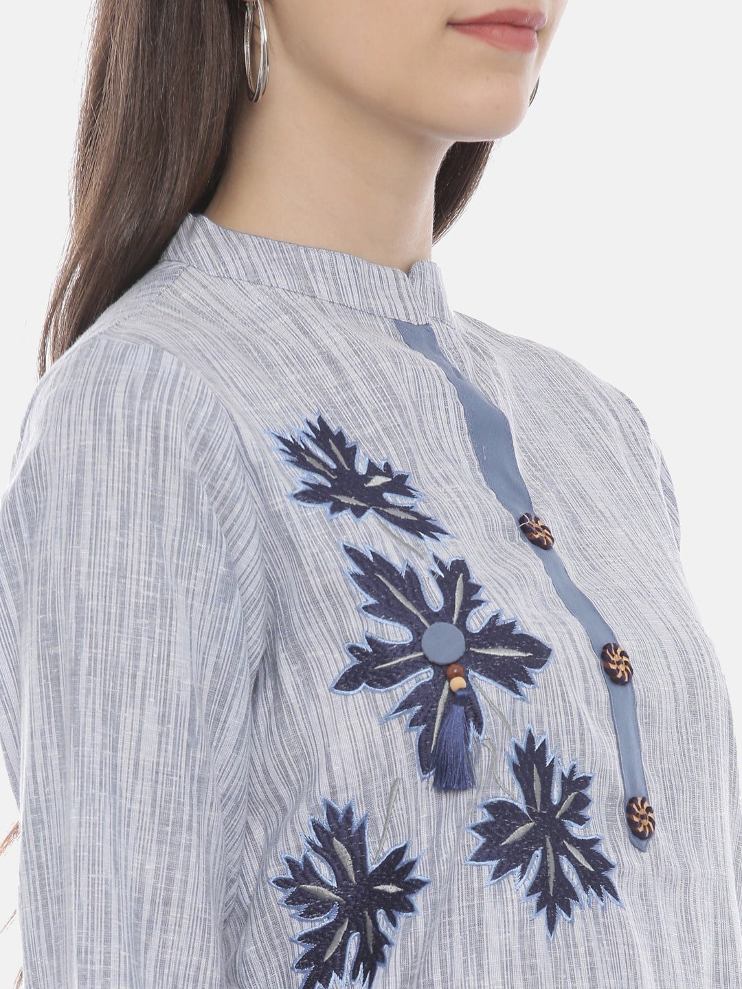 Neerus Blue muslin embroidered straight kurta - back view