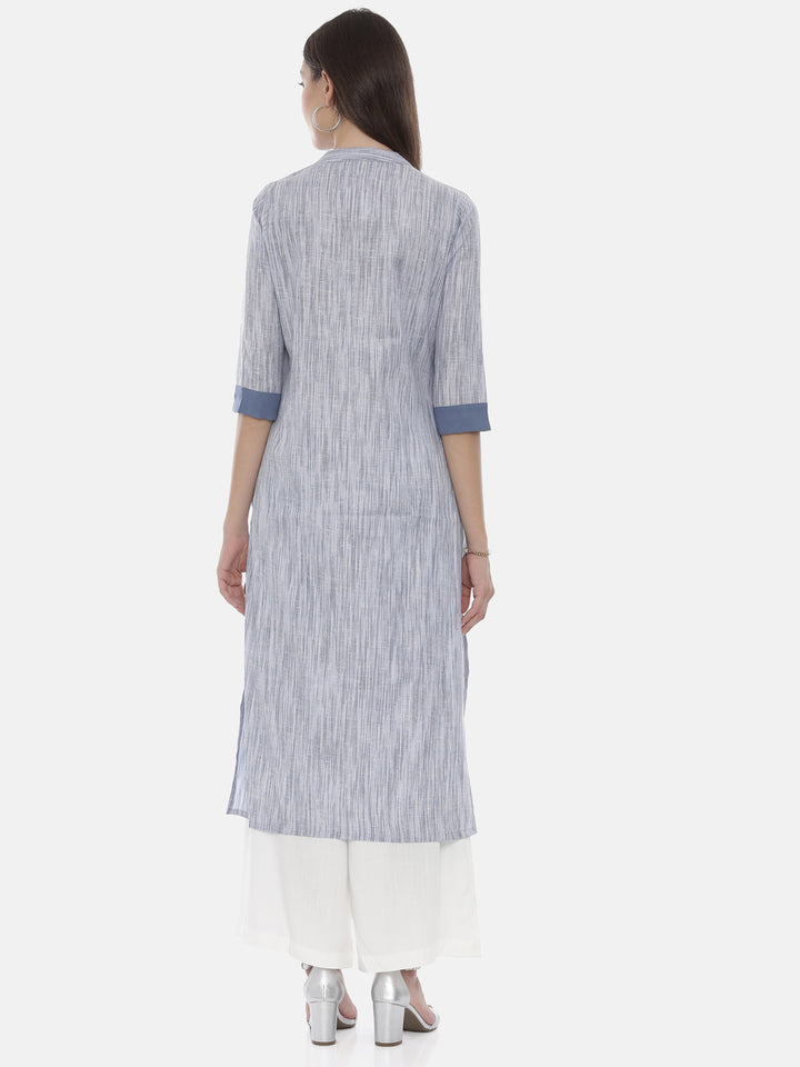 Neerus Blue muslin embroidered straight kurta - detail view 2