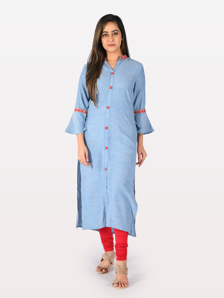 Neerus Blue straight kurta for women - detail view 3