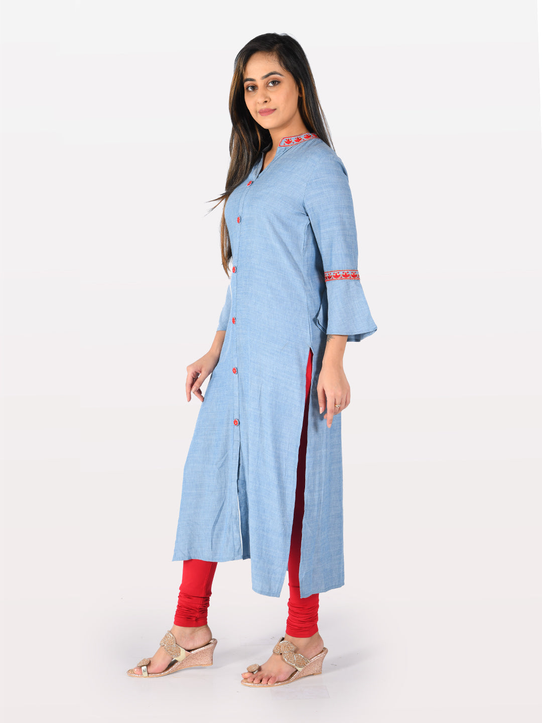 Neerus Blue straight kurta for women - back view