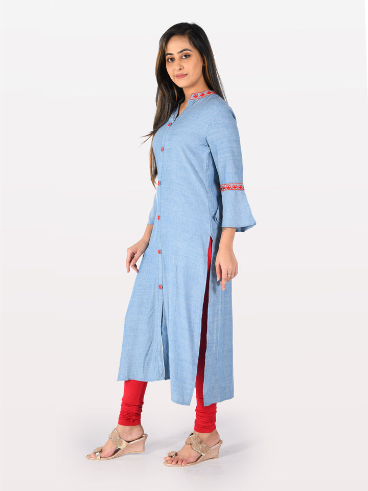 Neerus Blue straight kurta for women - back view