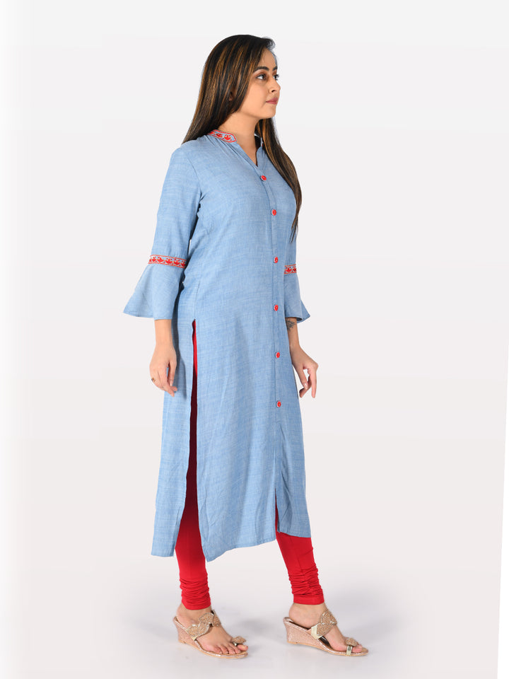 Neerus Blue straight kurta for women - side view