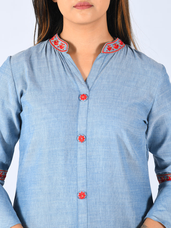Neerus Blue straight kurta for women - detail view 2