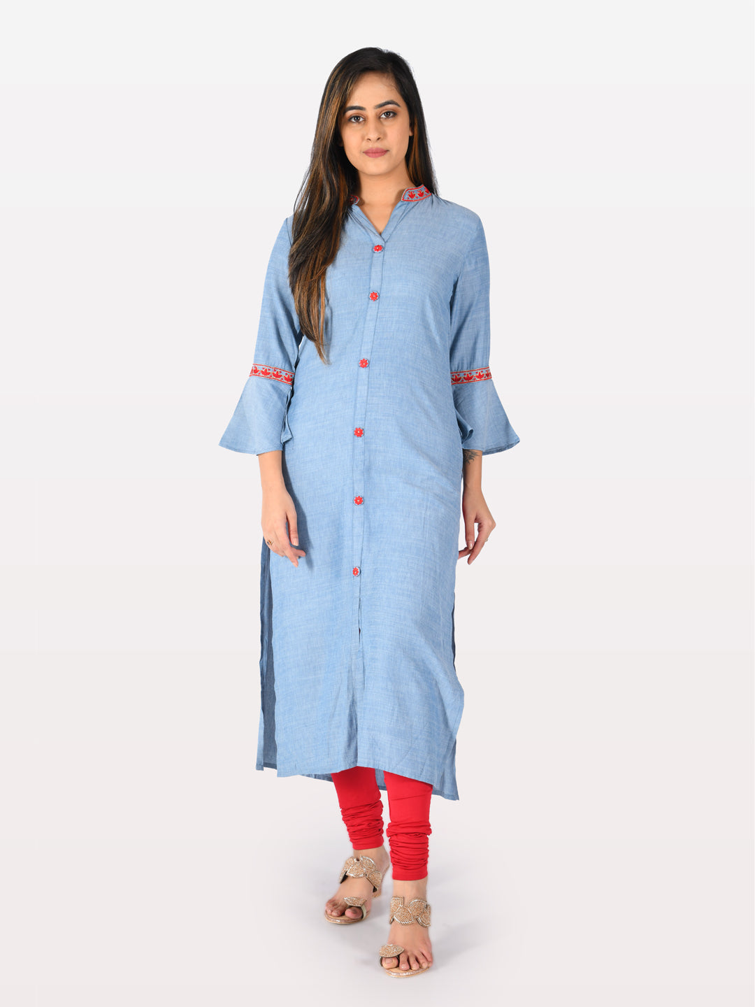 Neerus Blue straight kurta for women - front view