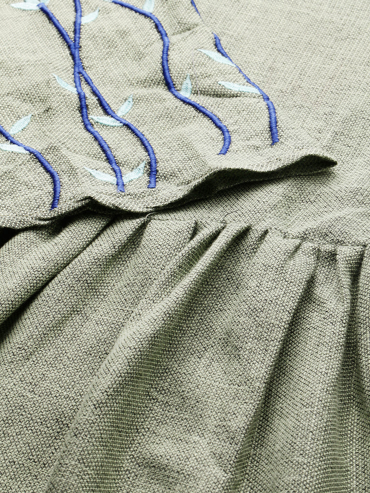 Neerus Green embroidered A-line kurti - back view