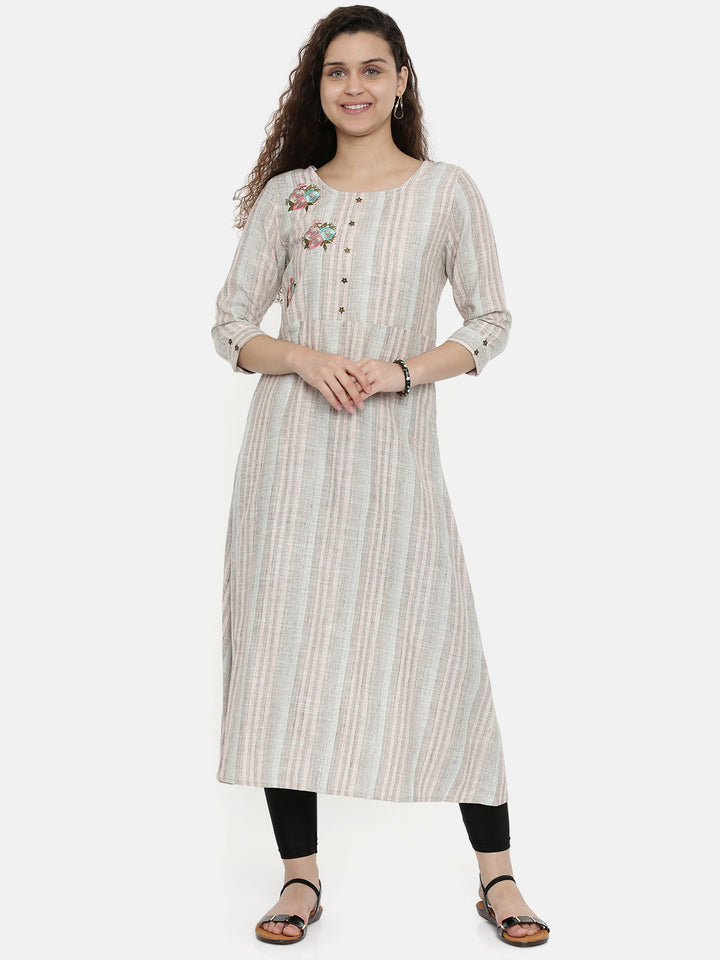 Neerus Grey cotton A-line kurti - front view