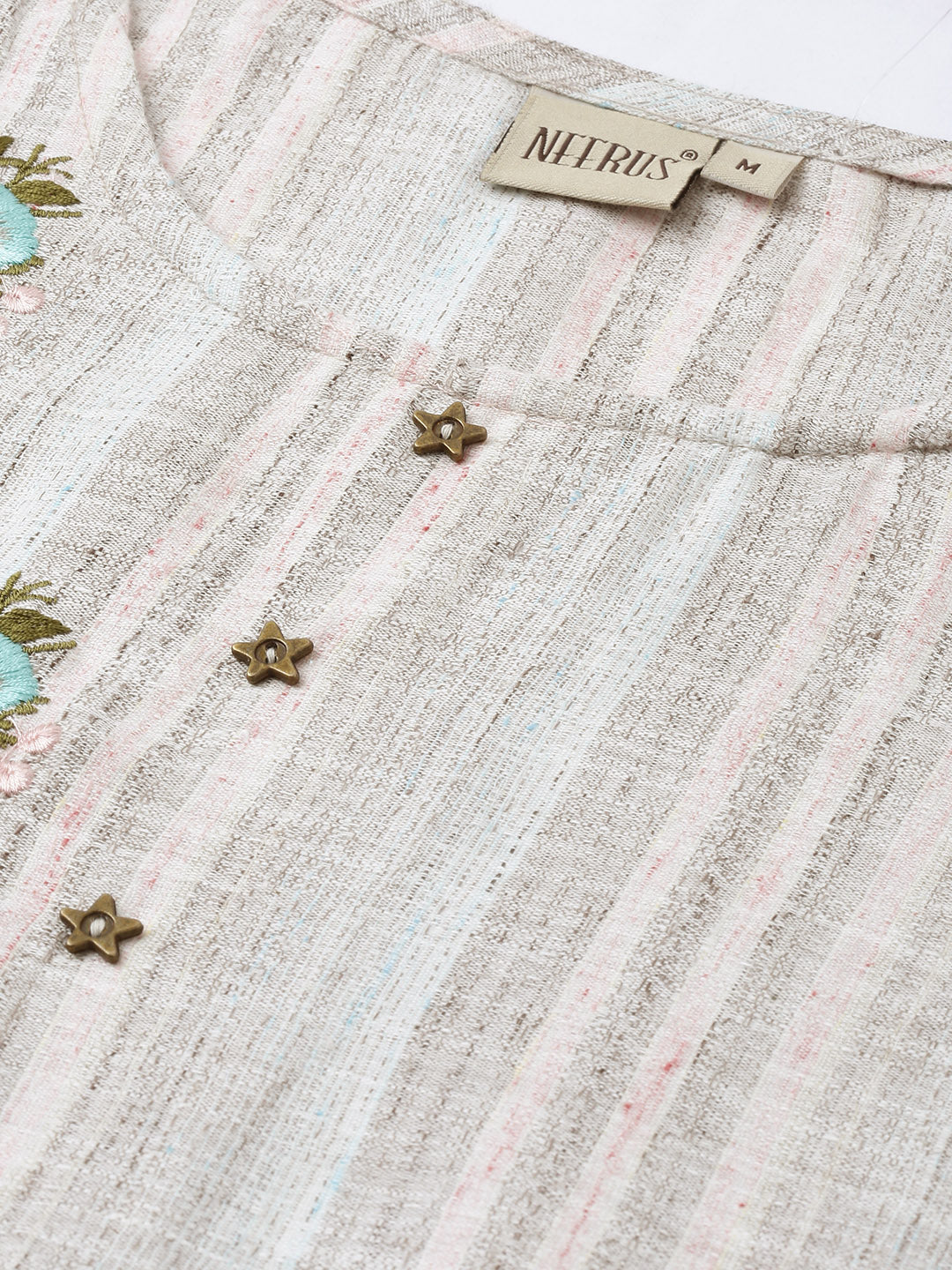Neerus Grey cotton A-line kurti - side view