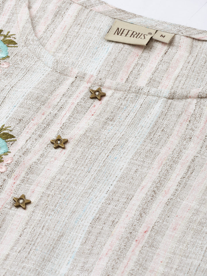 Neerus Grey cotton A-line kurti - side view