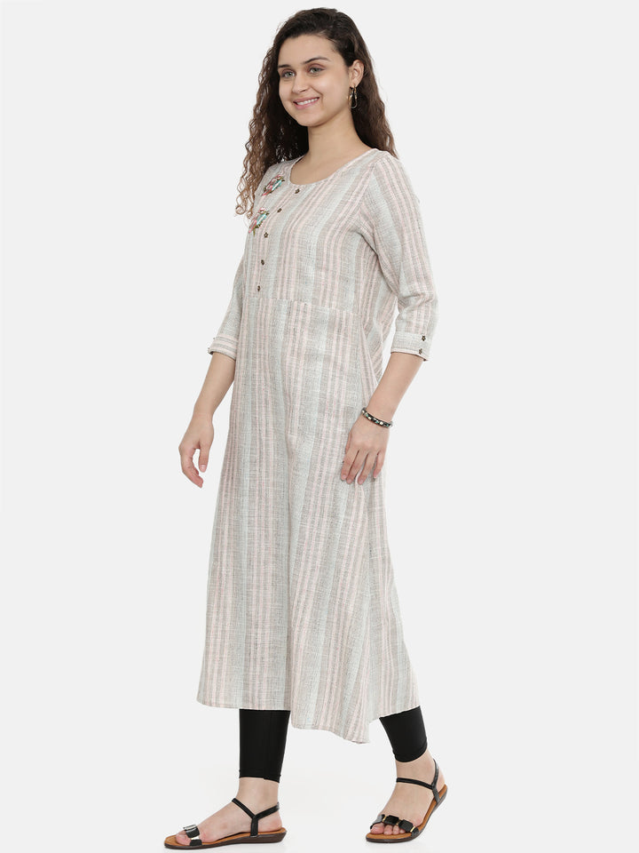 Neerus Grey cotton A-line kurti - detail view 2