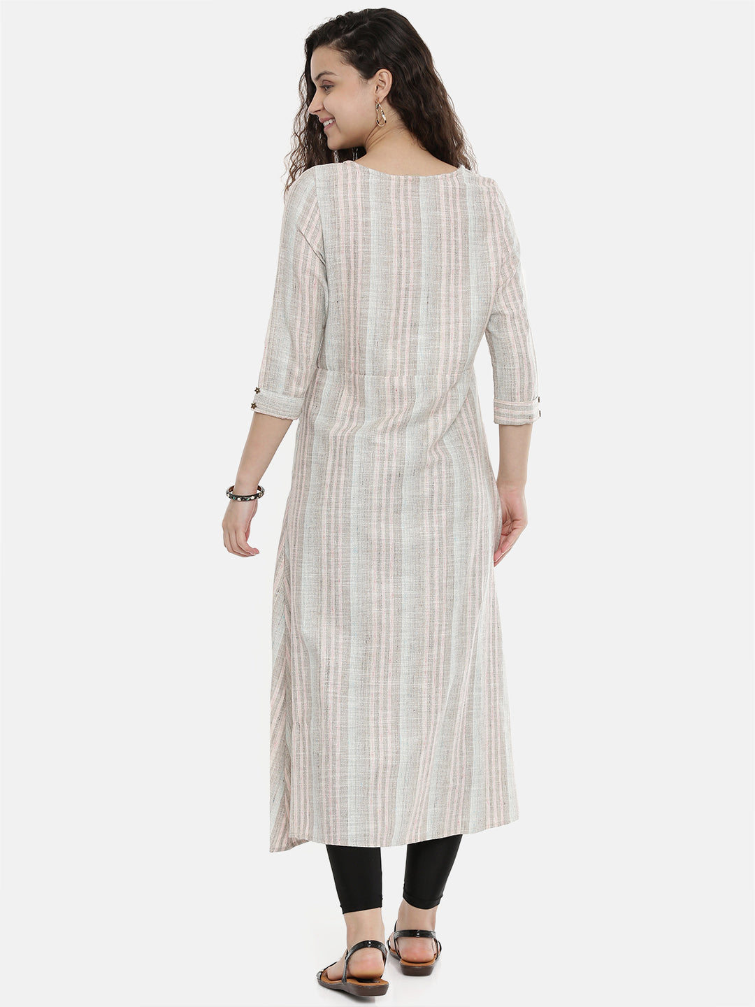 Neerus Grey cotton A-line kurti - detail view 3