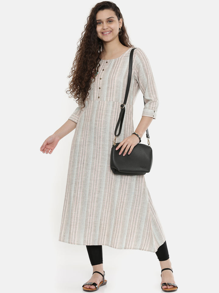 Neerus Grey cotton A-line kurti - detail view 4