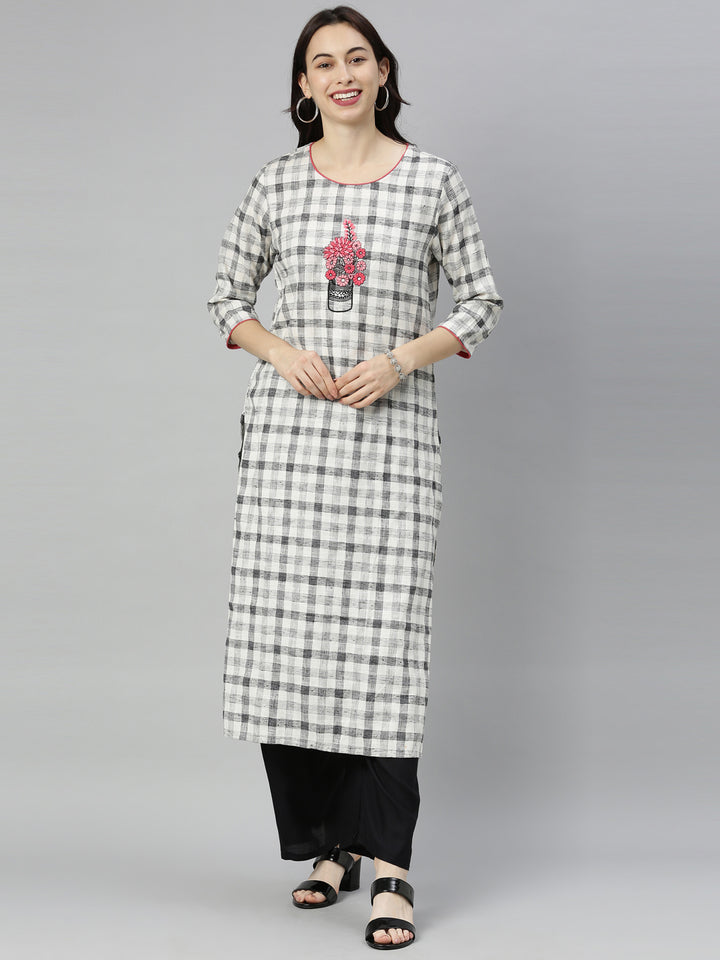 Neerus Grey embroidered straight kurta - front view