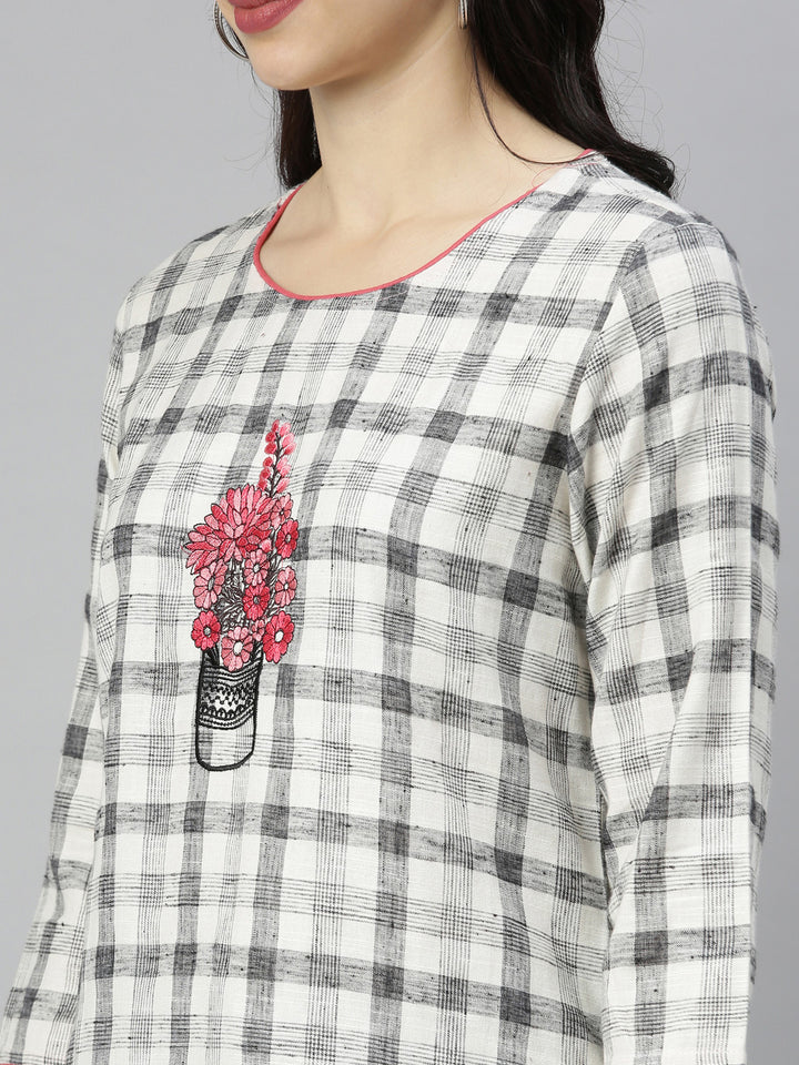 Neerus Grey embroidered straight kurta - back view