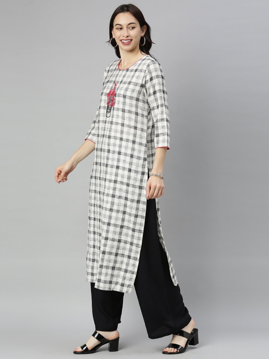 Neerus Grey embroidered straight kurta - detail view 2