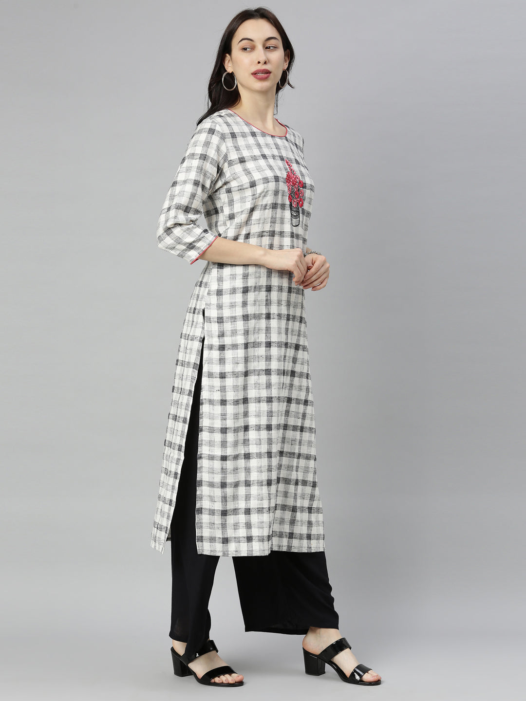 Neerus Grey embroidered straight kurta - detail view 3