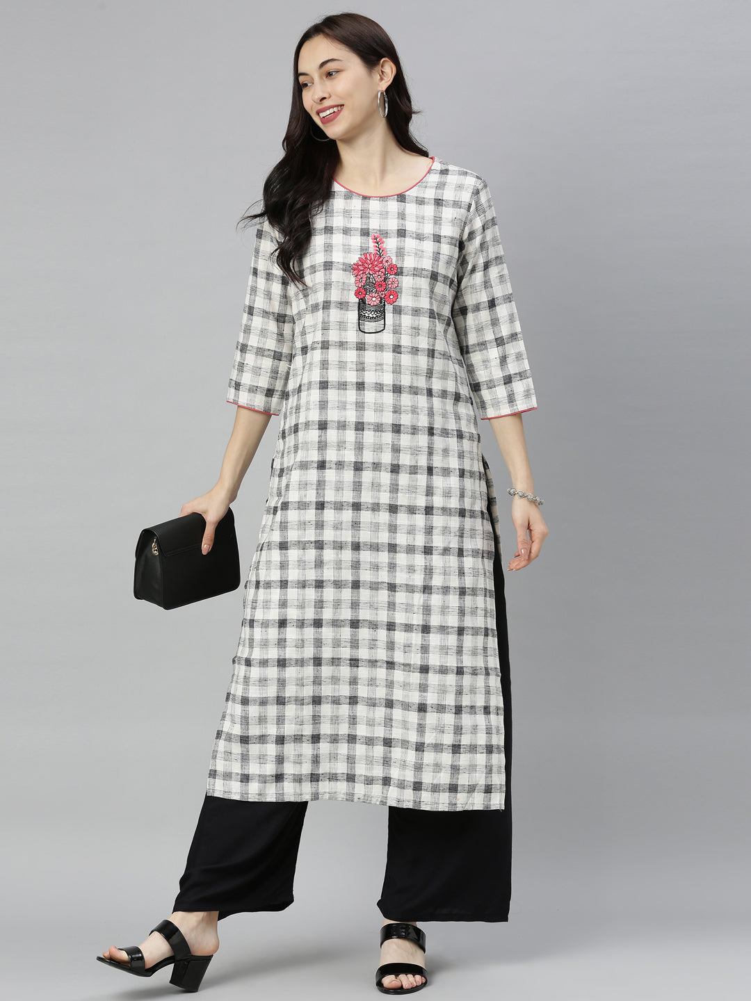 Neerus Grey embroidered straight kurta - detail view 5