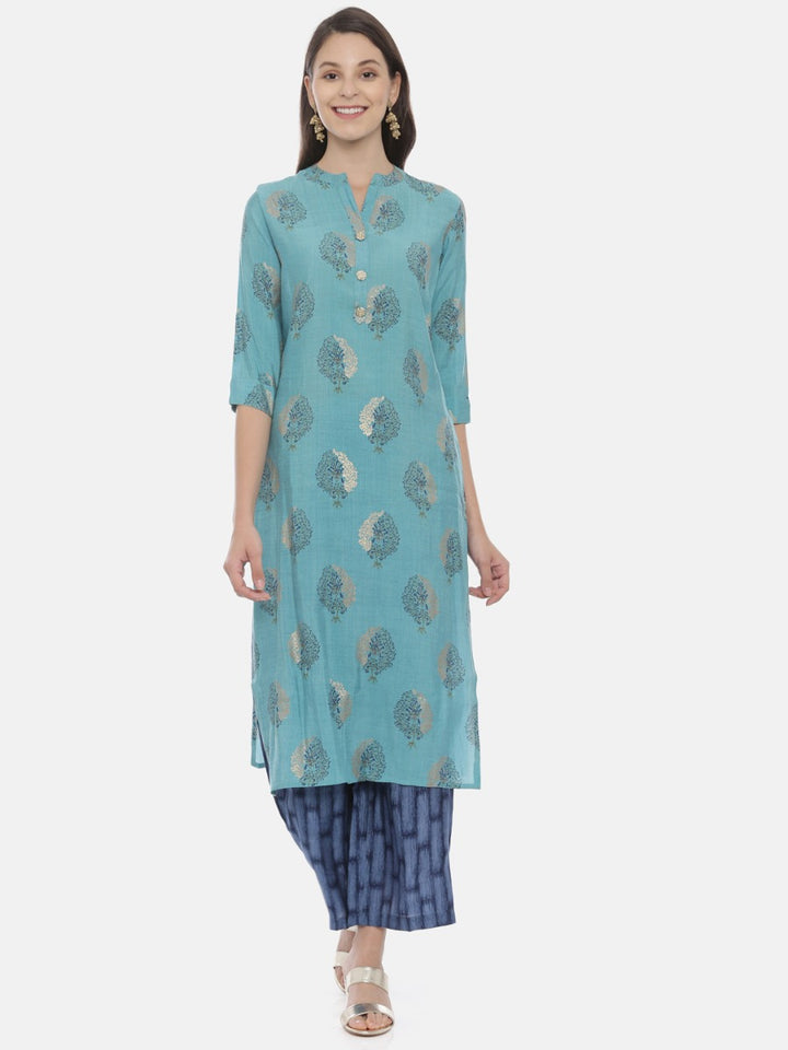 Neerus Blue Printed Kurta & Palazzo Set